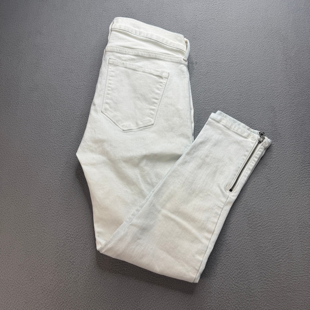 Banana Republic Premium Denim Skinny Ankle Womens 27 White Cotton Zip Cuff Jeans